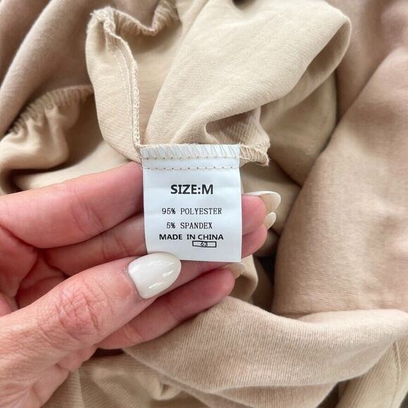 Womens High Waisted Crop Joggers Size M Tan Beige Elastic Waist Pull On Pockets - Picture 5 of 8